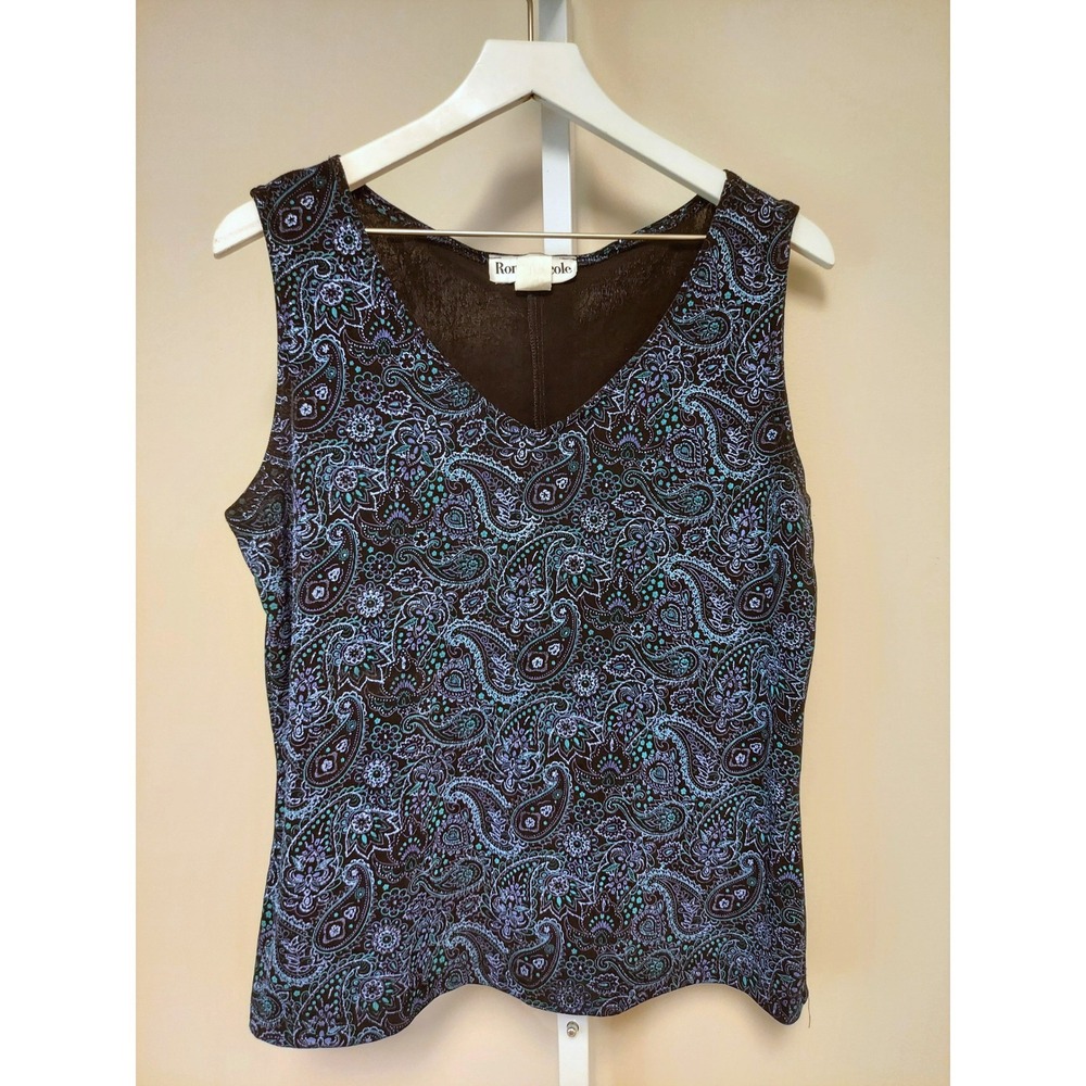 Ronni Nicole Womens Large Paisley Sleeveless V-Neck Top USA 90s Y2k Sparkle